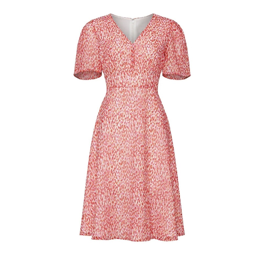 ALEXIA ADMOR $245 Kourtney Dress Puff Sleeve V Neck Midi Dress Size 8